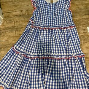 Girls Crewcuts blue gingham dress with coral ruffles! size 10